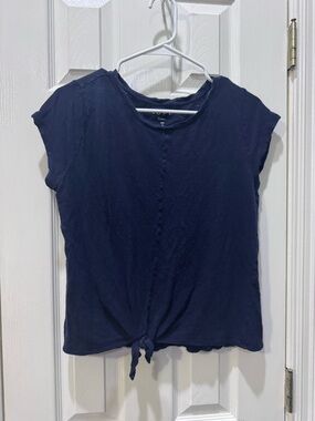 LOFT Navy Short Sleeve Knot-Front Tee